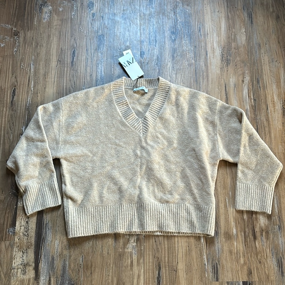 Zara Tan Wool Blend V Neck Sweater